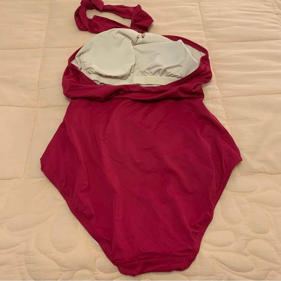 MICHAEL KORS fuchsia pink size 12 swimsuit one piece with metal accent halter - Picture 9 of 12